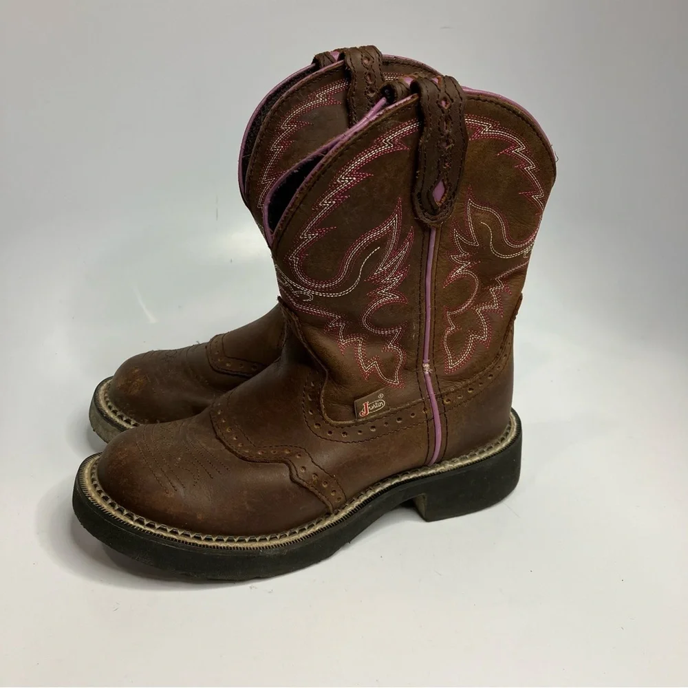 Kids Brown and Pink Western Pull-On Boot